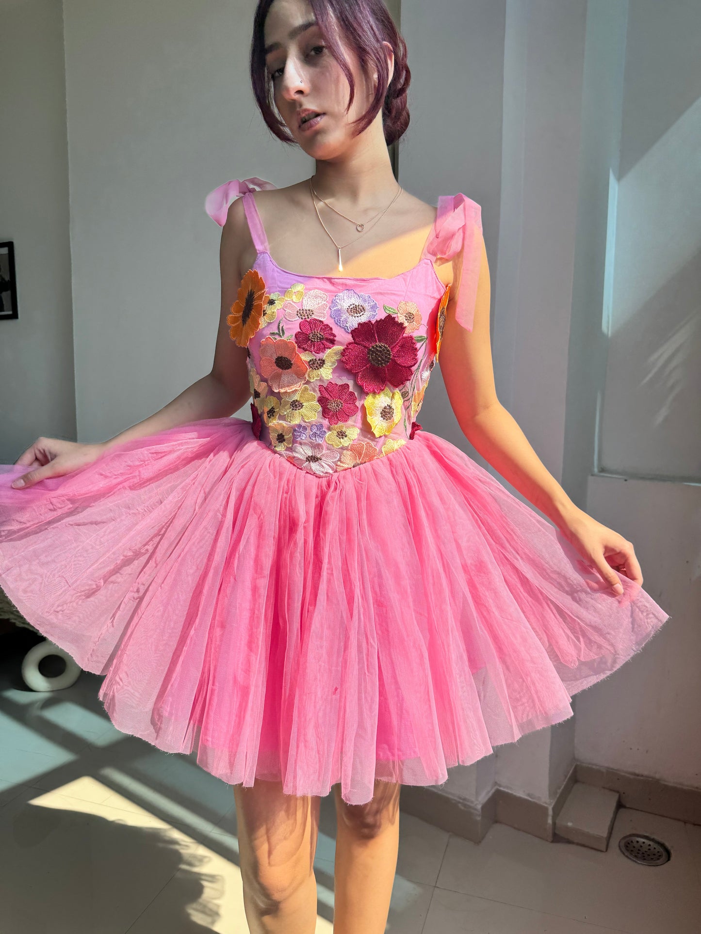 Corset Pink 3D Floral Dress