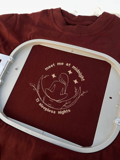 Meet Me At Midnight Embroidered Dark Brown Sweatshirt