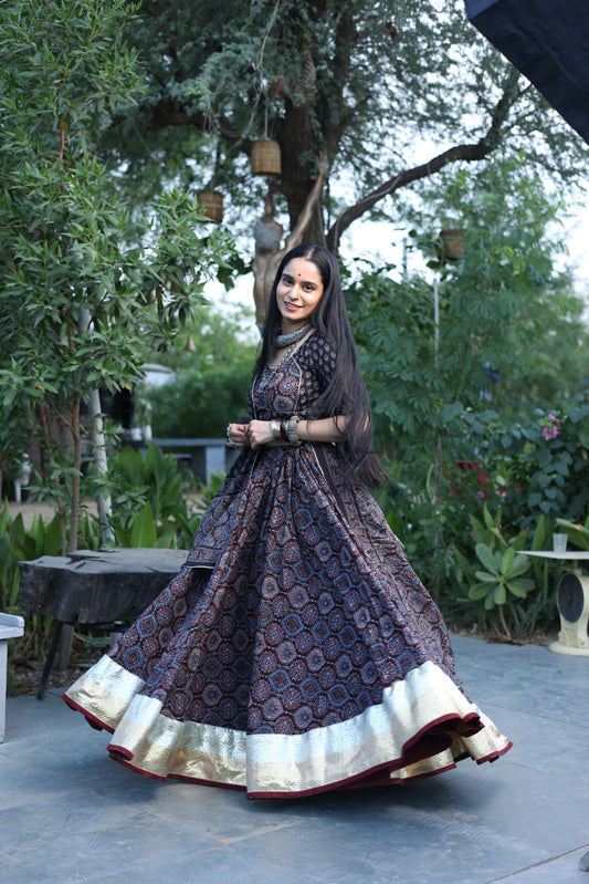 Durga Ajrakh Lehenga