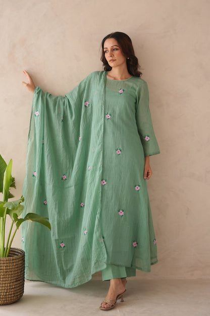 Elira Mint Green Embroidered Doria Suit Set