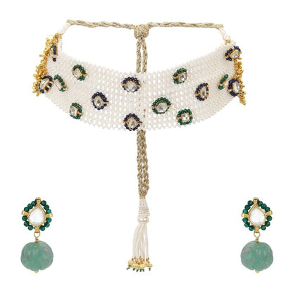 Cheed Jaali Choker/Bracelet Set Green & Blue