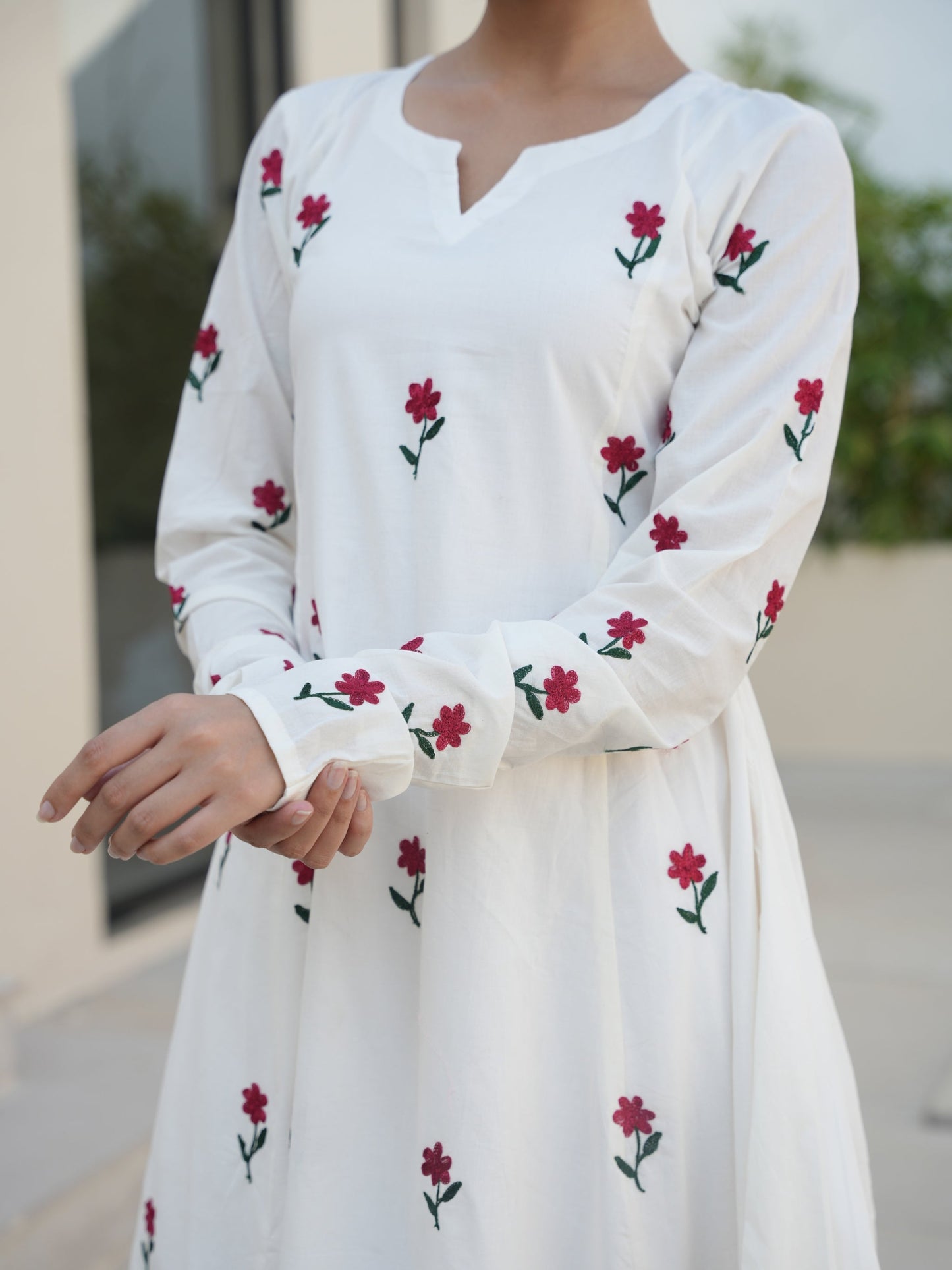 Kowhai White Cotton Floral Embroidered Suit Set