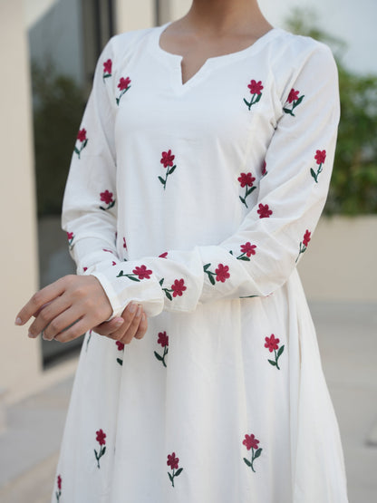Kowhai White Cotton Floral Embroidered Suit Set