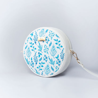 Azure Blooms White Orbit Sling bag