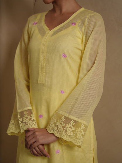 Poppy Yellow Doriya Floral Embroidery Suit Set