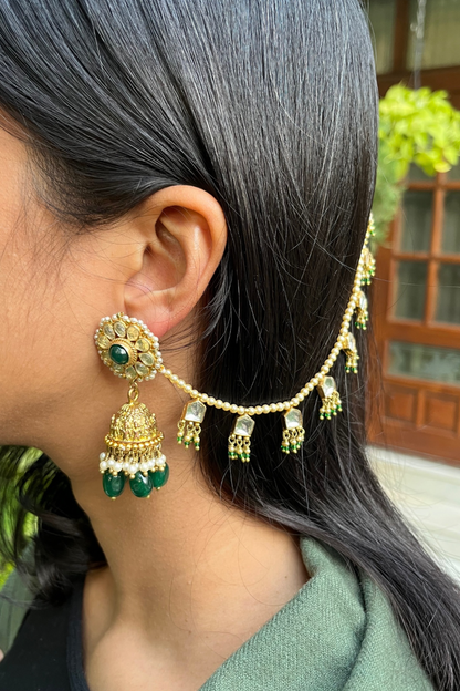 Cream Pearls Anklets Pair Cum Kaanchain