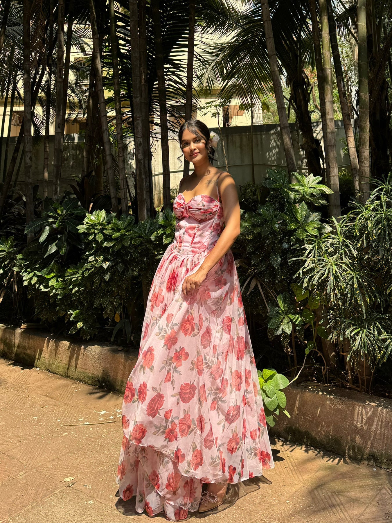 Floral Pink Padded Corset Gown