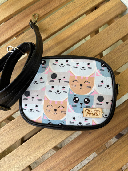 Pastel Cat Print Handcrafted Sling Bag