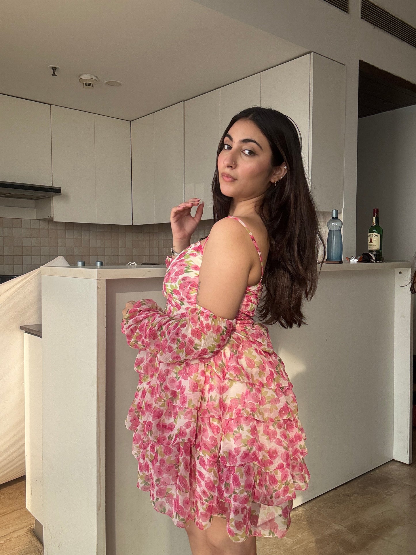 Peony Puff Flare Dress With Detachable Puff Sleeves