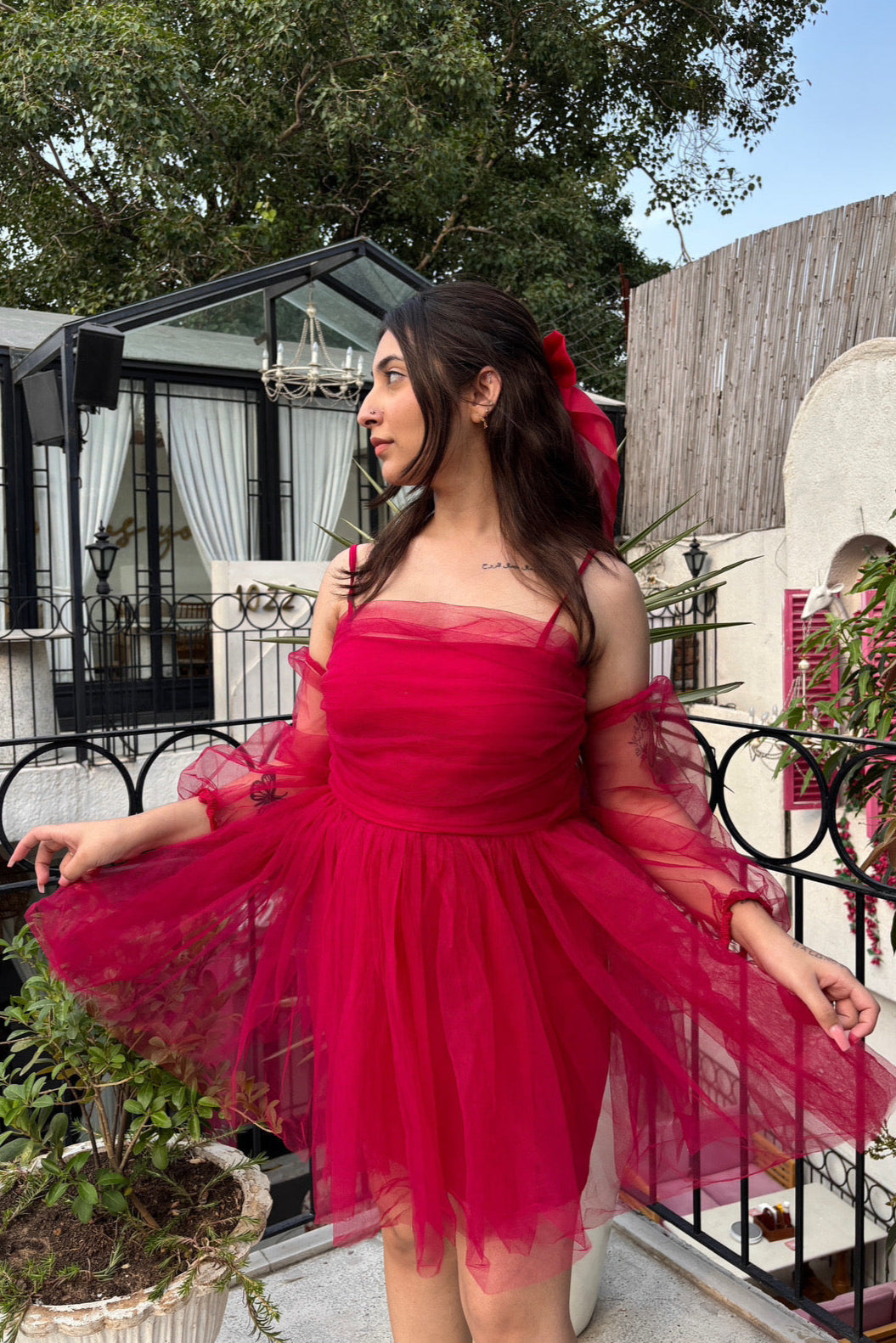 Ruby Tulle Dress With Detachable Puffy Sleeves