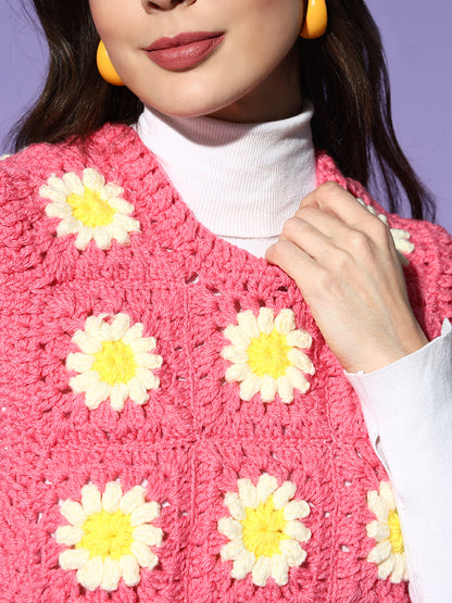 Bubblegum Cropped Daisy Vest