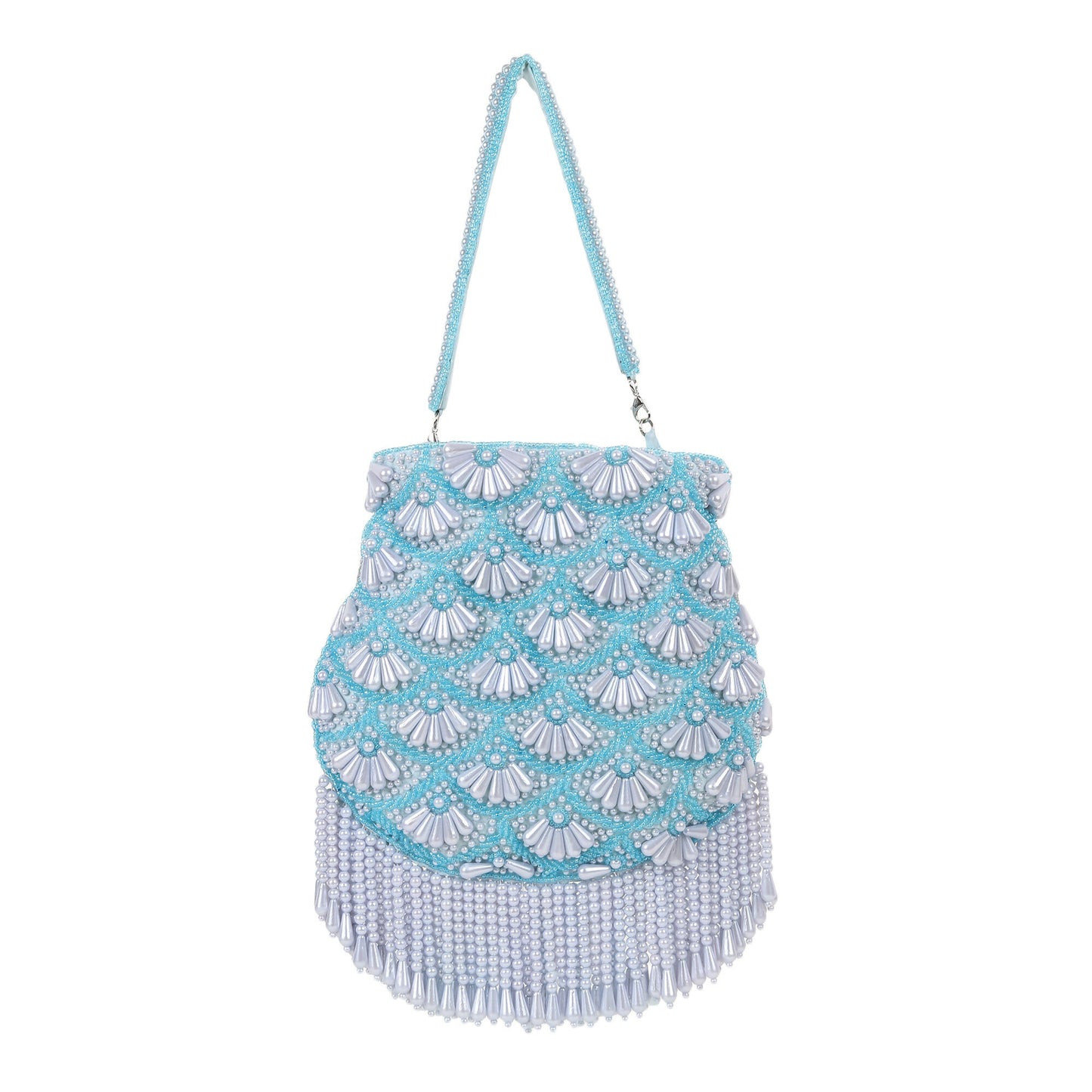 Serene Sky Pearl Blue Silk Potli Bag