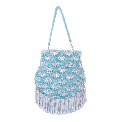 Serene Sky Pearl Blue Silk Potli Bag