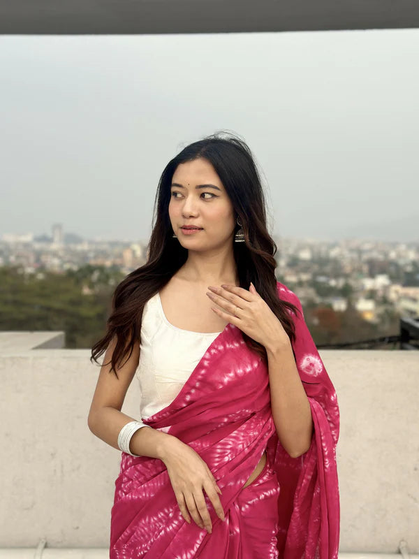 Dandelions in the Sky - Hand Block Print Mulmul Cotton Bagru Saree