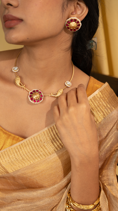 Gazal Necklace and Earrings Gold Set