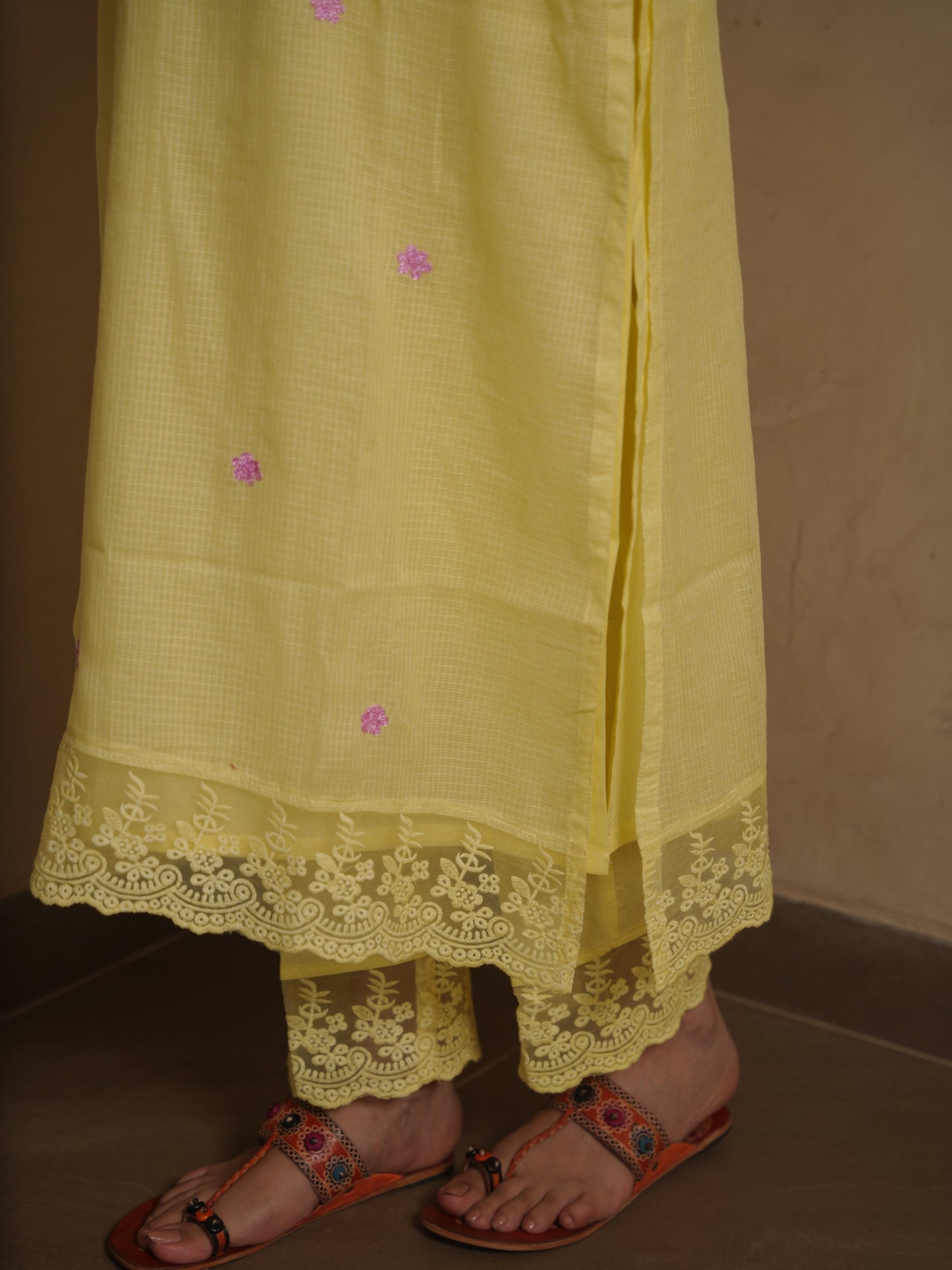 Poppy Yellow Doriya Floral Embroidery Suit Set