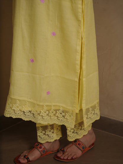 Poppy Yellow Doriya Floral Embroidery Suit Set