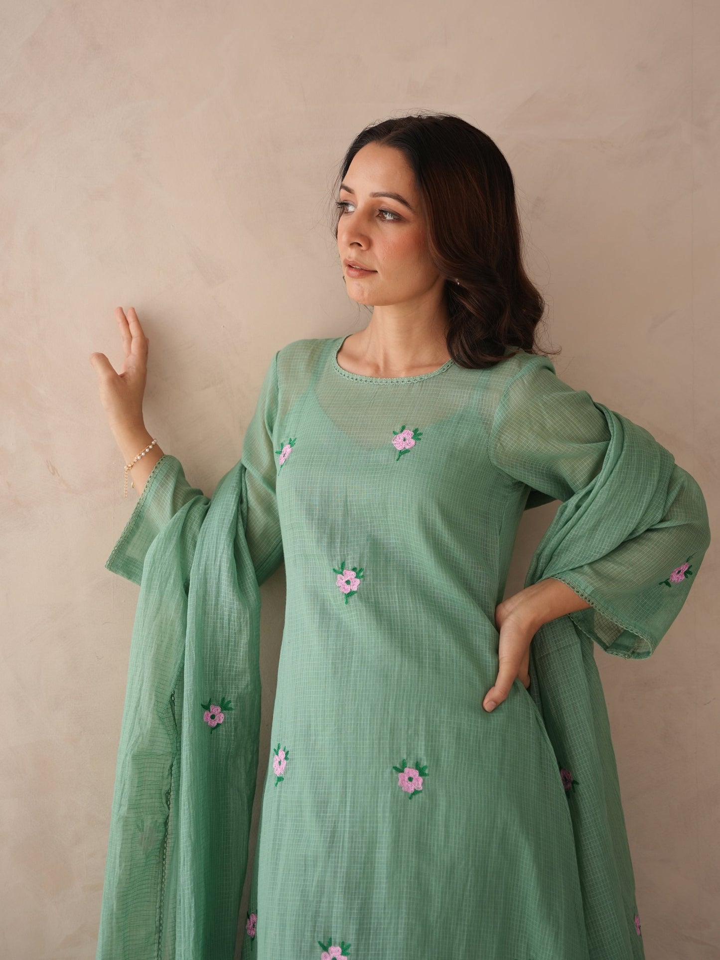 Elira Mint Green Embroidered Doria Suit Set