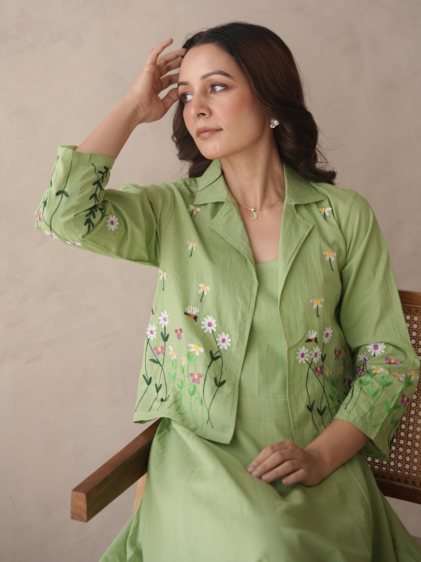 Noir Embroidery Cotton Jacket Dress