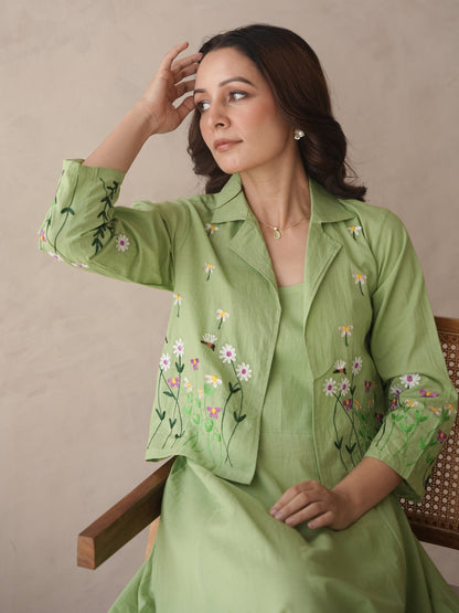 Noir Embroidery Cotton Jacket Dress