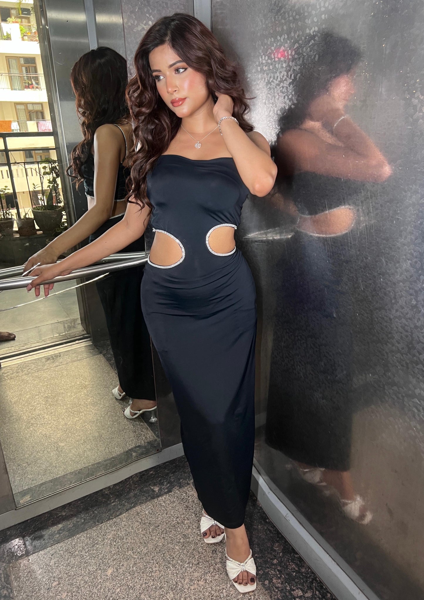 Rhinestone Cutout Dress