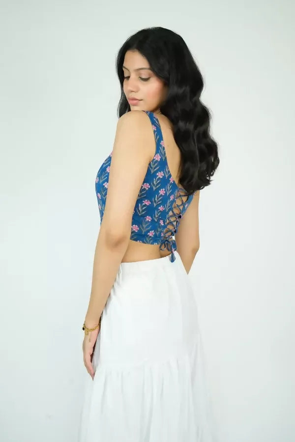 Blue Cotton Corset Top