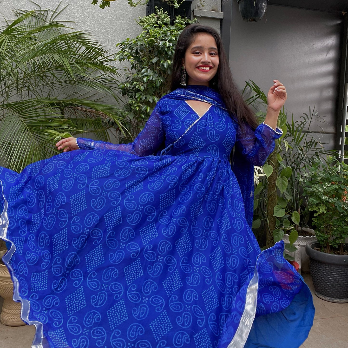 Angrakha Pattern Anarkali Suit Set with Side Slit