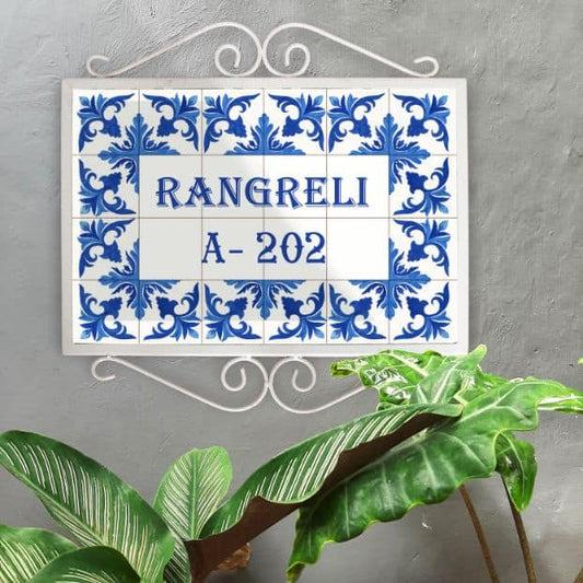 Hand Painted Metal Frame Nameplate Indigo Opulence