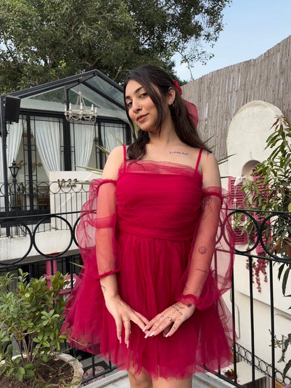 Ruby Tulle Dress With Detachable Puffy Sleeves