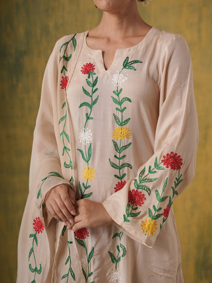 Dilruba Beige Floral Maslin Kurta Set