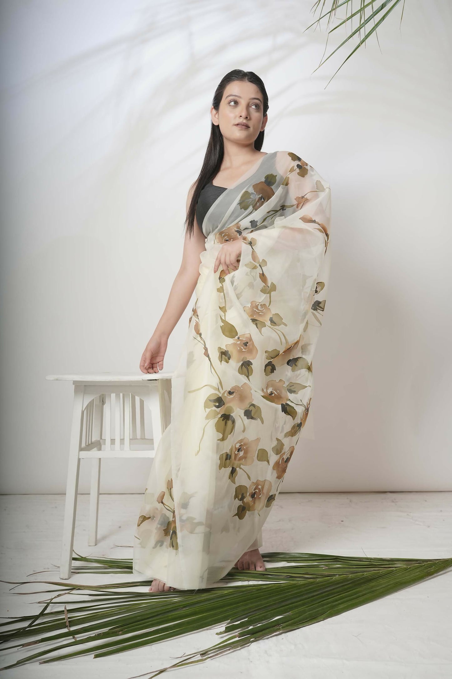 Floral Handpainted Organza Saree