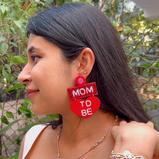 Mom To Be Red Beaded Earrings