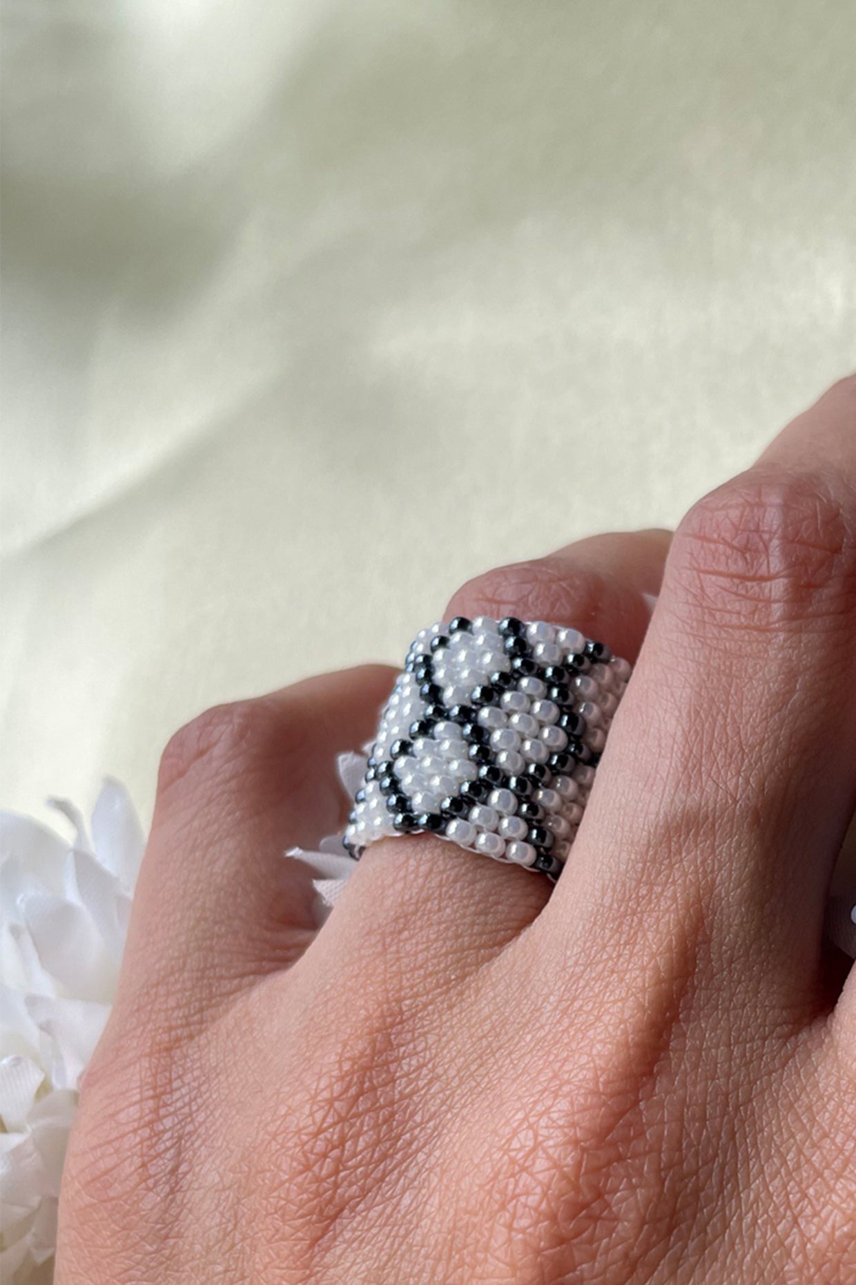 Arsenic Cream Beaded Ring