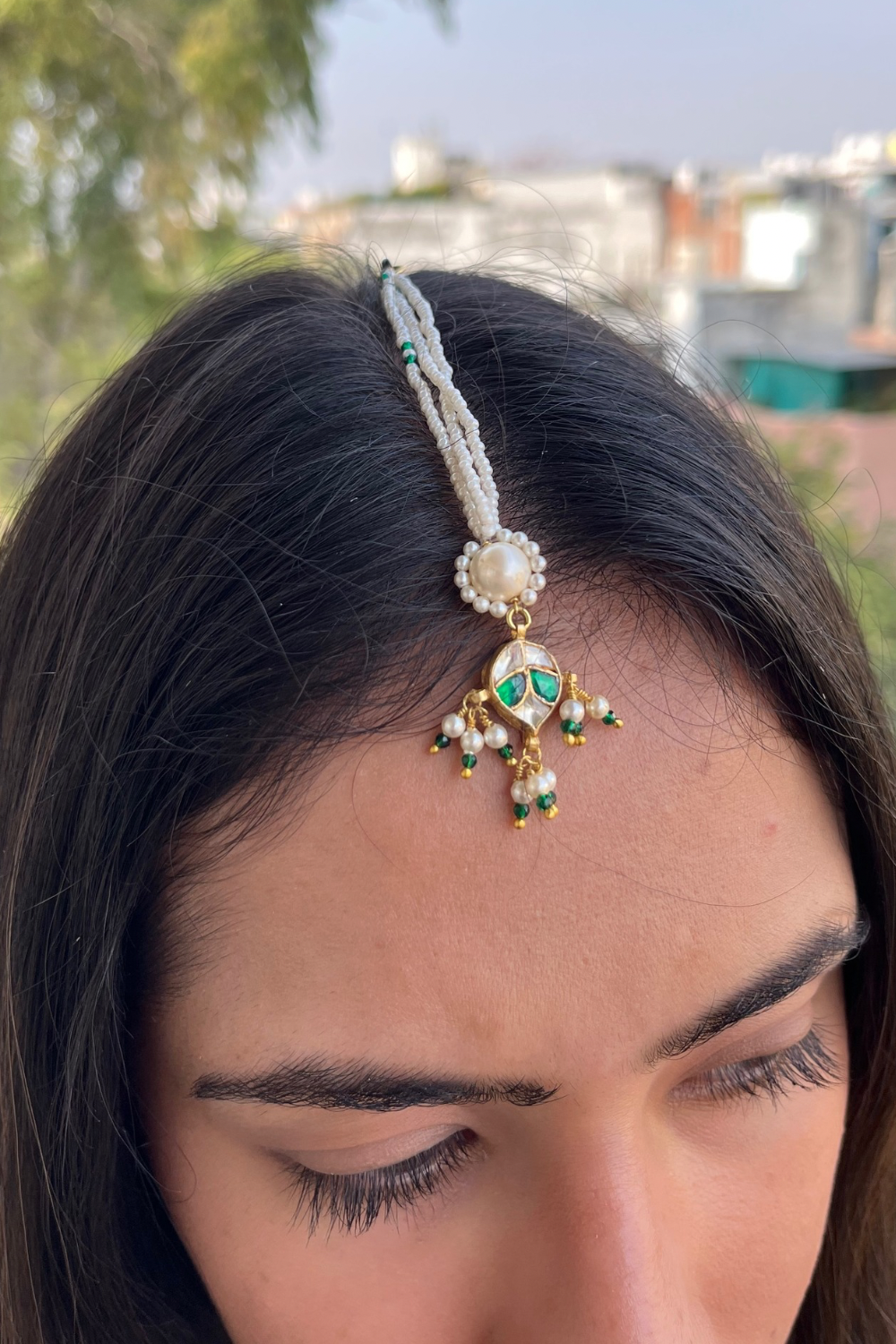 Green Paan Polki Maangtikka