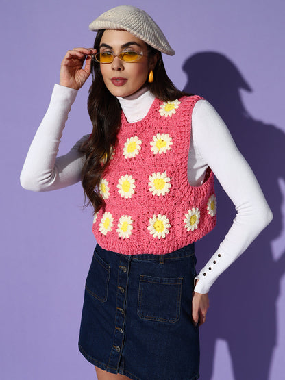 Bubblegum Cropped Daisy Vest