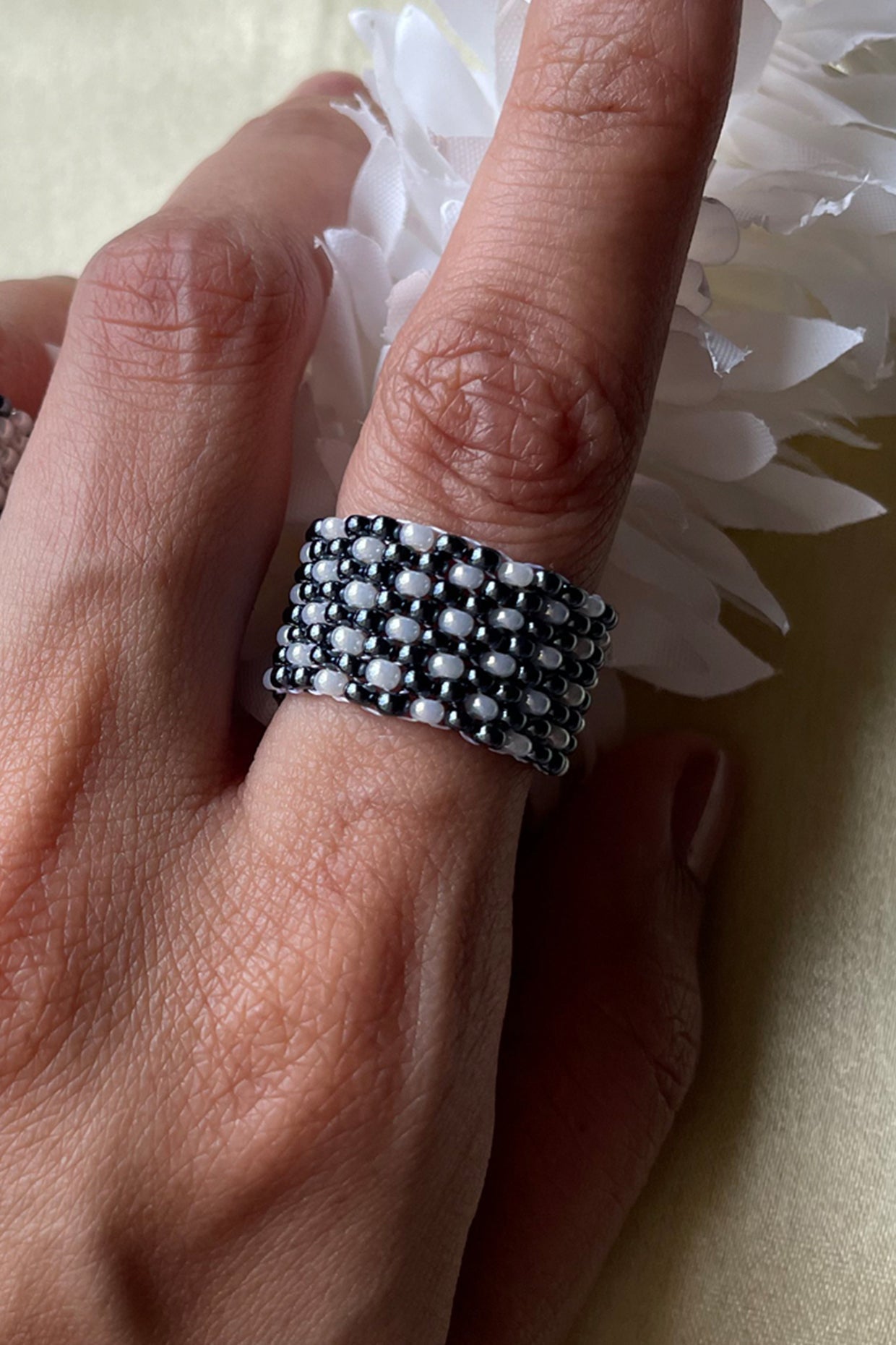 Arsenic Cream Beaded Ring