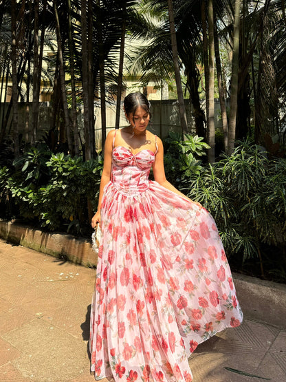 Floral Pink Padded Corset Gown