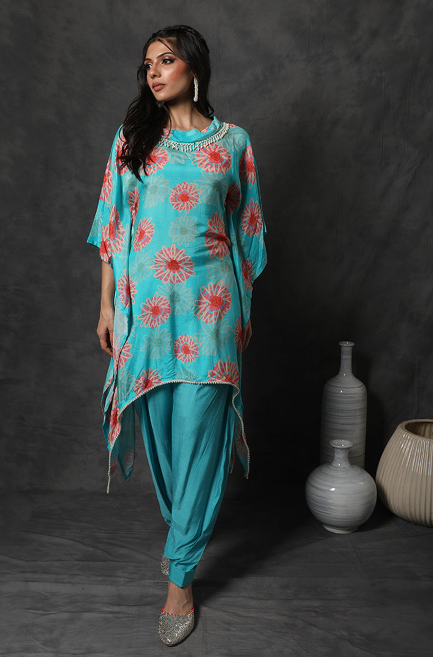 Masakali Mikado Yellow/Sky BlueTwo Piece Kaftan Set