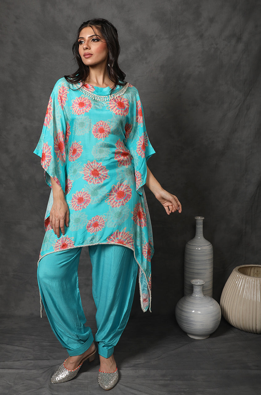 Masakali Mikado Yellow/Sky BlueTwo Piece Kaftan Set