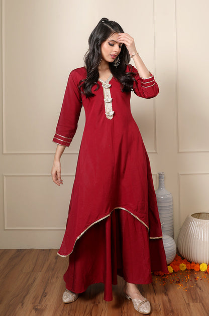 Rooh Crimson Red Two Layered Gown