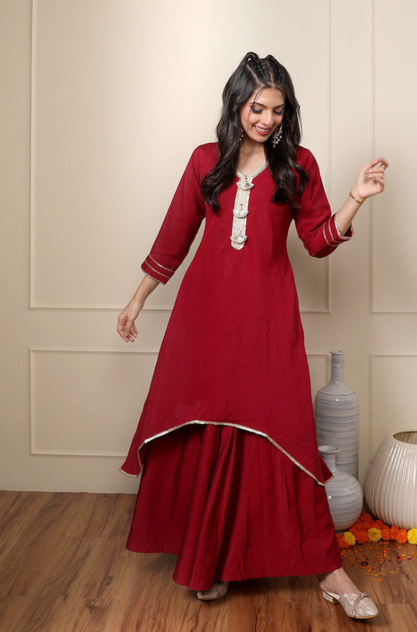 Rooh Crimson Red Two Layered Gown