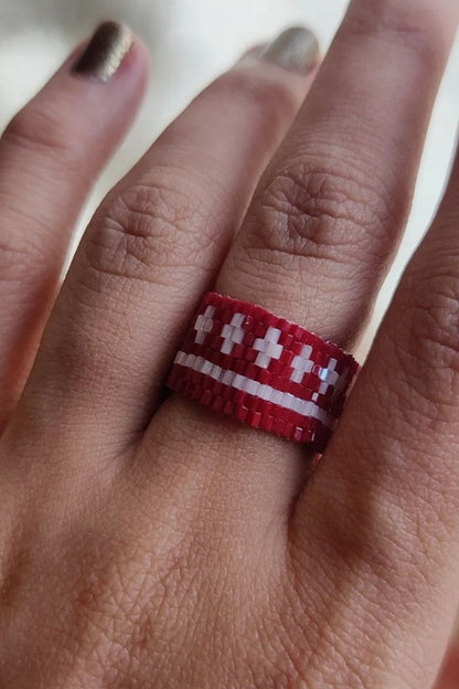 Cranberry Beaded Ring