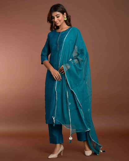 Teal Blue Chanderi Suit Set