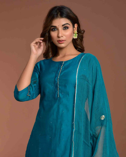 Teal Blue Chanderi Suit Set