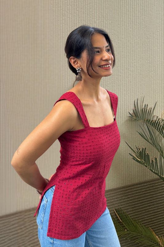 Schiffli Cotton Short Kurti