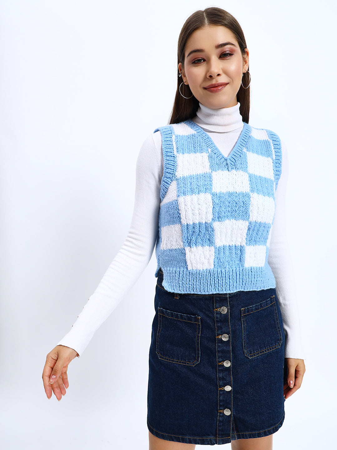 Sky Handmade Check Vest