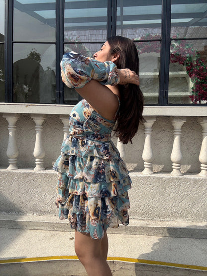 Frozen Flare Dress With Detachable Puff Sleeves