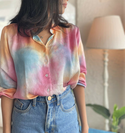 Pastel Chic Tie Dye Satin Shirt