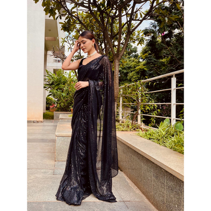 Black Sequin Saree