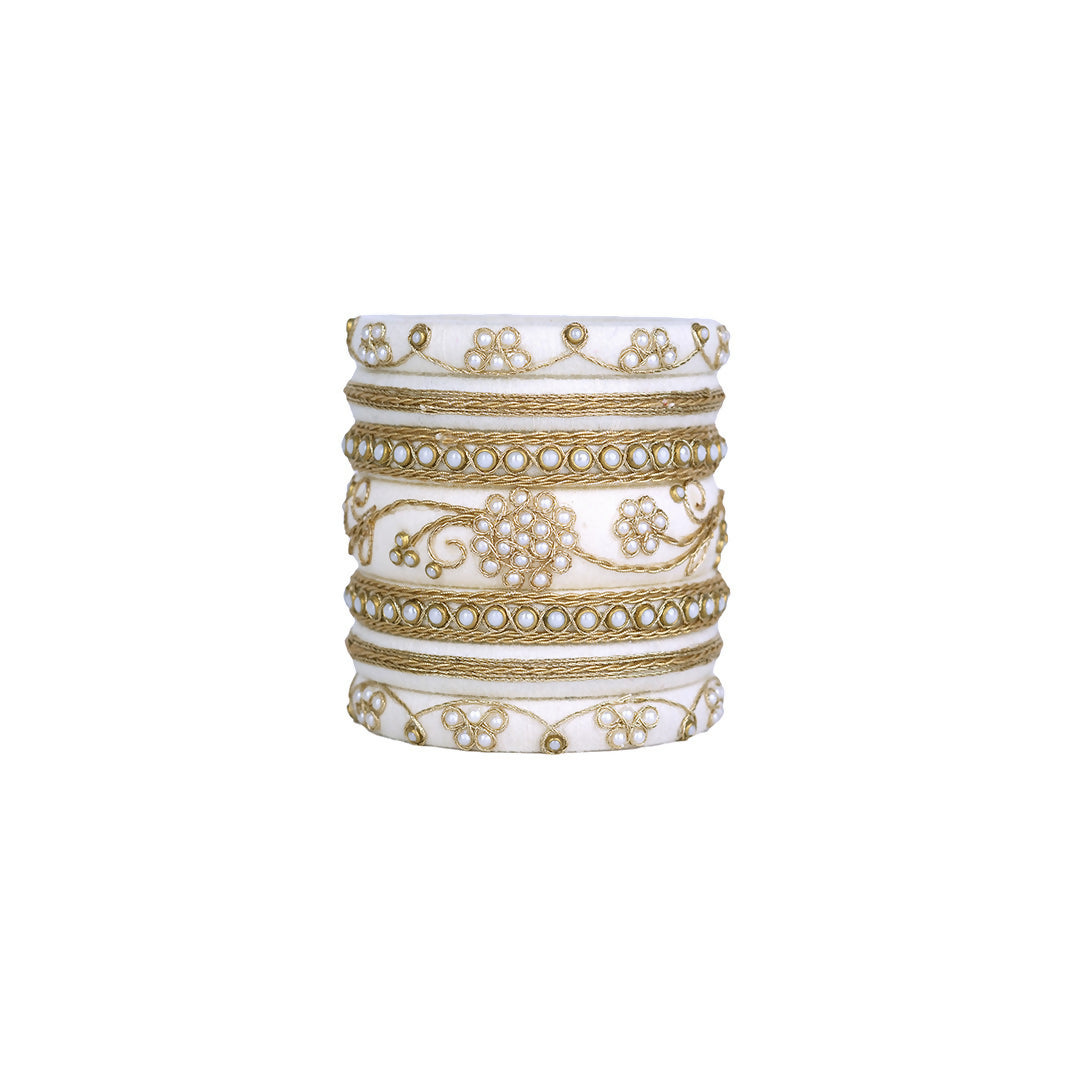 Gauri White & Golden Bangle Set